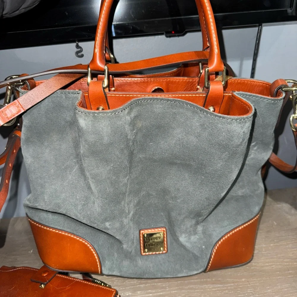 Dooney & Bourke grey suede brown leather accents Bella handbag purse w/wallet - Picture 2 of 9